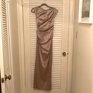 Gorgeous Talbot Runhof silver/lavender long stretch satin gown